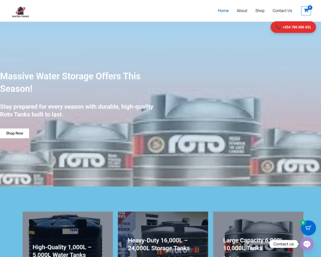 order water tanks